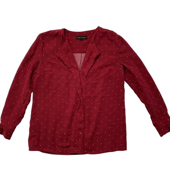 DANNI MINOGUE Red Polka Dot 3/4 Sleeve Blouse Size 2 Petite Pinup Stretch - Picture 3 of 11